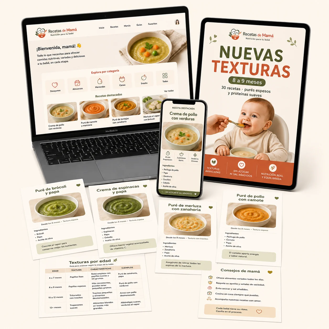 8 a 9 meses · Nuevas texturas